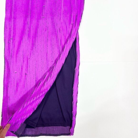 Nasty Gal Dress Womens 4 Midi One Shoulder Open Back Sequin NEW Purple - Picture 5 of 15